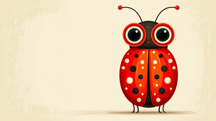 Fototapeta premium Cute cartoon ladybug with big eyes isolated on vintage background