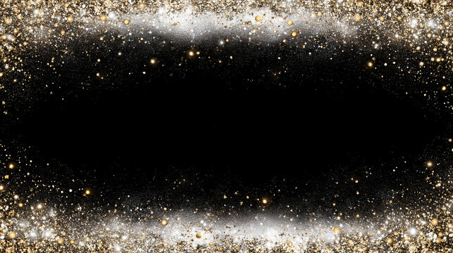 Golden Glitter Frame on Black Background