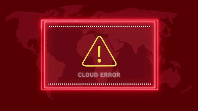 A bright red neon glowing rectangular frame with dashed white lines on its inner and outer edges, containing a yellow warning triangle with an exclamation mark and the text CLOUDEROR below