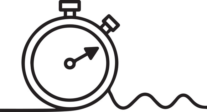 Black line drawing of stopwatch with wavy line
