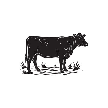 Minimalist cow head icons, black and white cattle silhouettes, set of 6 livestock vector symbols for dairy farm branding and organic meat logos