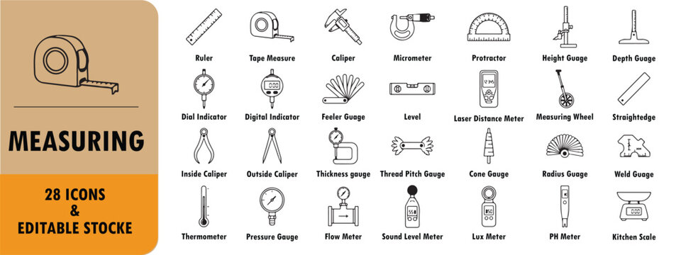 Set of measuring line icons