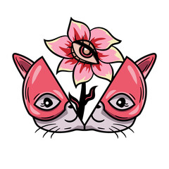 Fototapeta premium Abstract cat and eye floral illustration design
