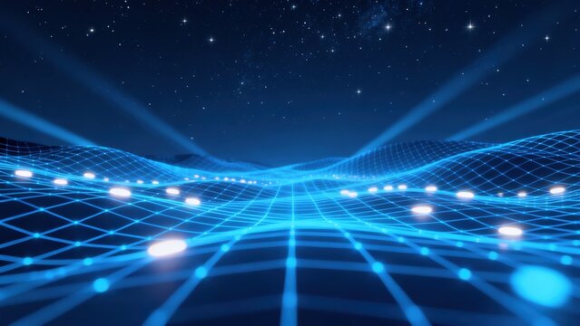 Blue digital grid with stars