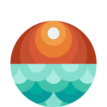 Modern circular sunset and ocean design