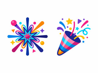 Obraz premium This vibrant image of celebration elements features festive stars and bursting fireworks, perfect for capturing the joyous spirit of parties, events, and special occasions.