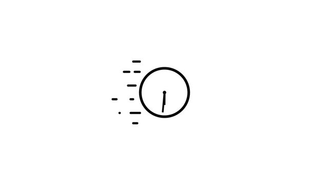 Clock icon animation. clock's hand speed rotation. 2d clock isolate on black. 12 hours time lapse clock. fast clock icon video.