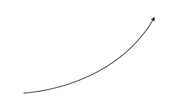 A minimalist graphic of a solid black arrow curving upward against a solid white background .Business Growth And Success Arrow;rising arrow.