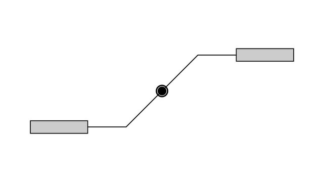 Technological HUD double callous icon animation on white background, minimalist digital interface template with two information boxes for high-tech data display.