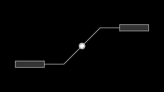 Technological HUD double callous icon animation on black background, minimalist digital interface template with two information boxes for high-tech data display.