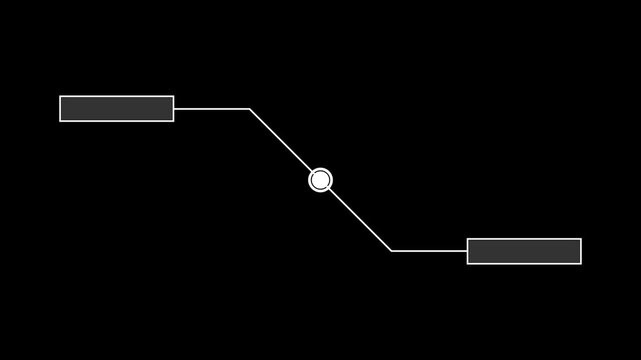 Technological HUD double callous icon animation on black background, minimalist digital interface template with two information boxes for high-tech data display.