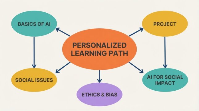 Personalized learning path infographic with ai and social impact concepts