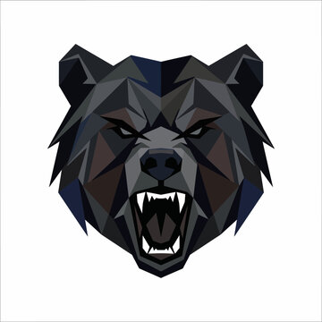 Geometric bear head with sharp teeth.
