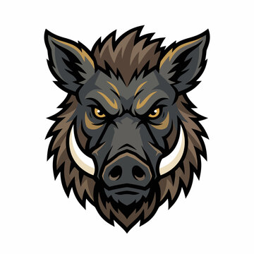 Warthog Face Closeup Cartoon Style Illustration.