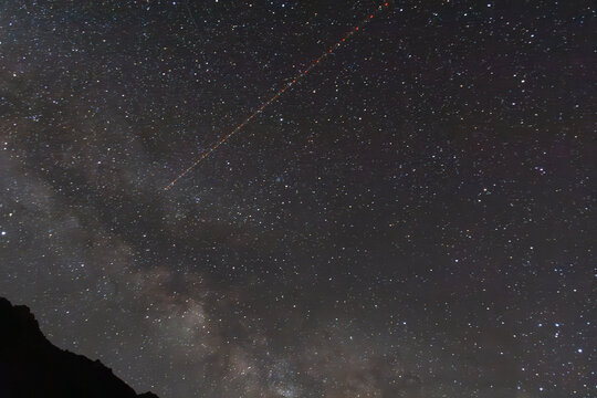 Night sky with Milky Way over mountain range
