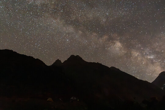 Night sky with Milky Way over mountain range