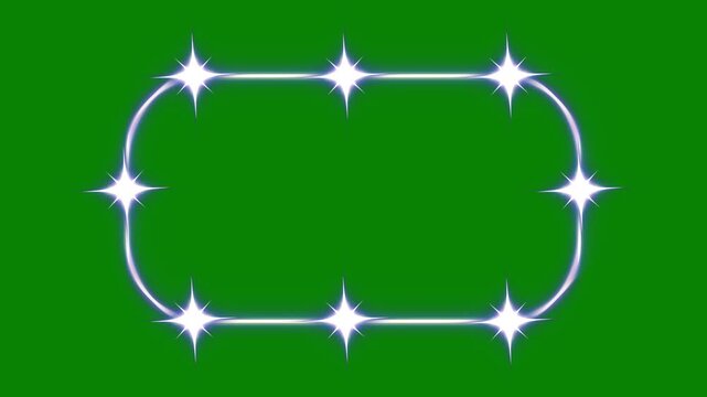 Magic blue glow border with shining stars and particle light trail on green screen background for easy chroma key video editing frame animation 4k high quality motion graphics.