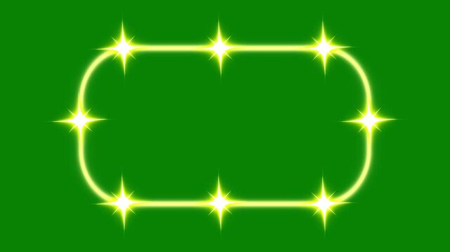 Magic yellow gold glow border with shining stars and particle light trail on green screen background for easy chroma key video editing frame animation 4k high quality motion graphics.