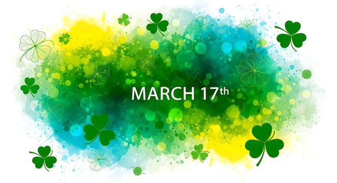 Vibrant watercolor shamrock with yellow and green accents, celebrating st. patrick's day march 17th