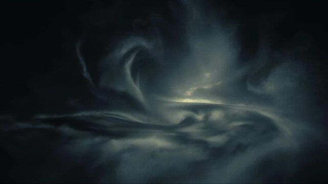 Dark swirling cosmic clouds in atmospheric style on a shadowy backdrop, concept of mystery and space exploration