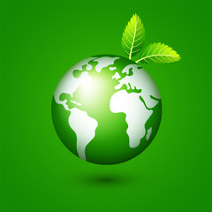 Obraz premium Planet Earth with leaves. Ecology Vector illustration.