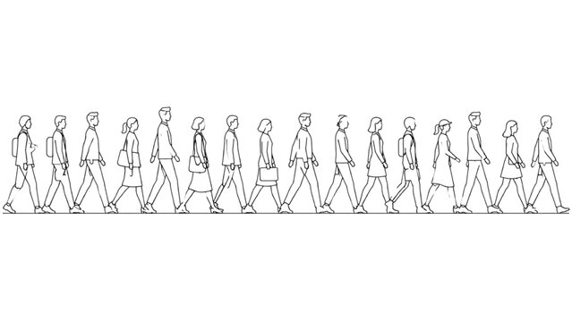 CAD people walking line drawing illustration for architectural plans and designs