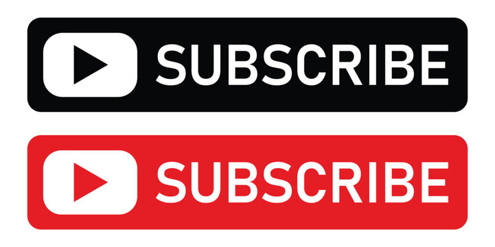 Modern red and black subscribe buttons with play icons for video channel subscriptions and social media marketing call to action design elements