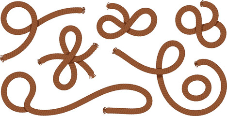 Brown rope swirl collection vector illustration featuring twisted curved cords isolated decorative nautical design elements © Kaiyum