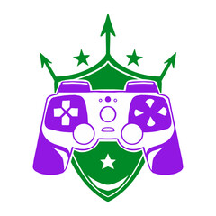 Gaming controller emblem design with shield and stars © Vexels