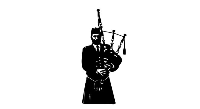 Scottish bagpiper in traditional kilt and uniform plays music