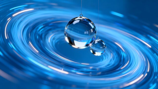 Two Water Droplets Suspended Over Ripples