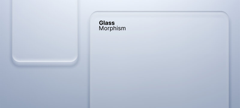 Glass morphism background with frosted semi transparent shapes. Modern abstract user interface design with layered elements for digital platform. Graphic template for web development.