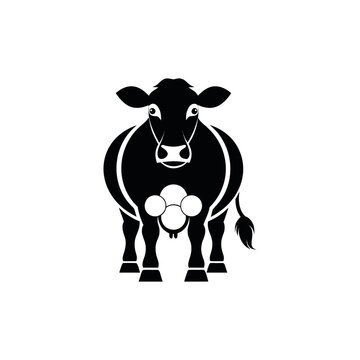 Minimalist cow head icons, black and white cattle silhouettes, set of 6 livestock vector symbols for dairy farm branding and organic meat logos