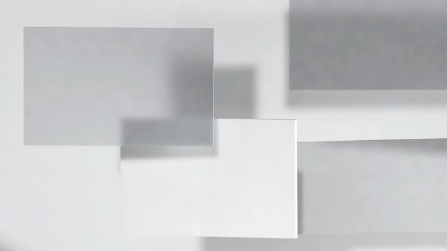 Overlapping translucent rectangles in minimal geometric style on a light background, conveying abstraction and modern simplicity