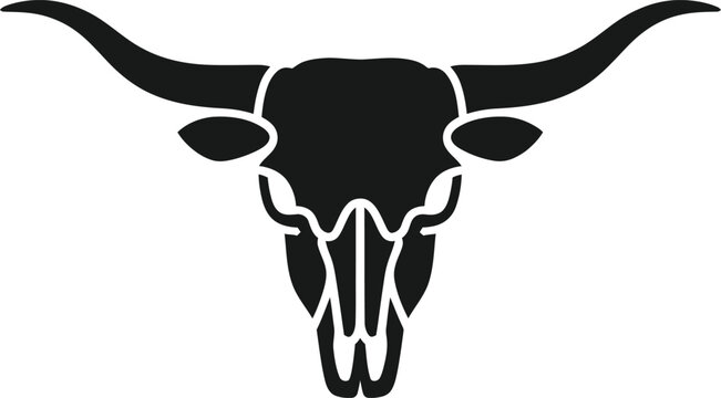Bull skull with long horns silhouette illustration isolated on white background