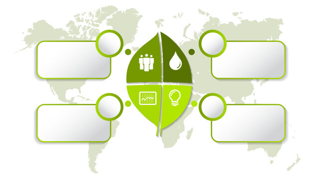 Green leaf infographic template with four numbered steps and icons