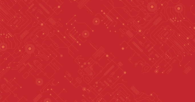 Black circuit diagram on red background. vector illustration