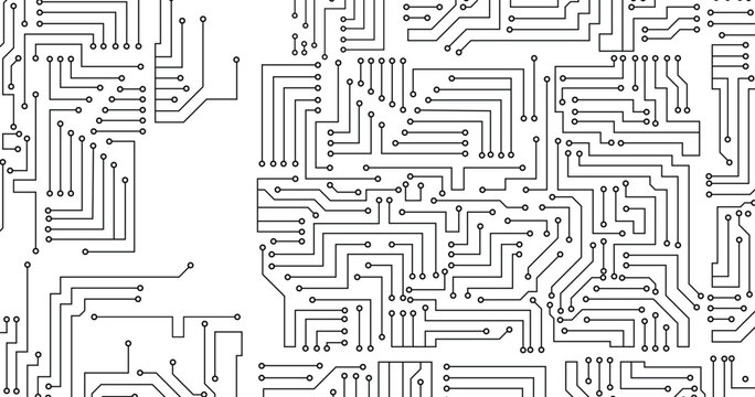 Technology black circuit diagram concept. High-tech circuit board connection system. Vector abstract technology on white background.