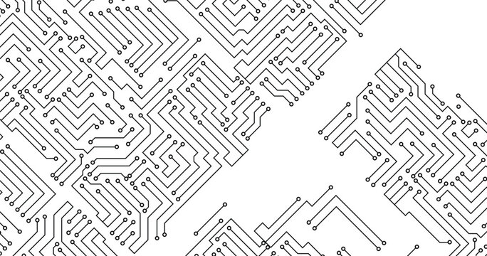 Black circuit diagram on white background. Design illustration