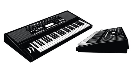 Synthesizer keyboards black and white silhouette on white background © Sonia512