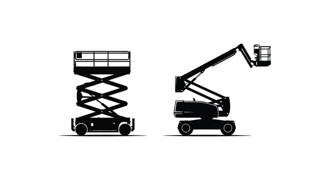 scissor lift and boom lift silhouettes on white background