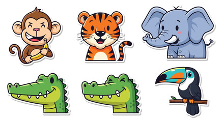 Obraz premium Cartoon jungle animal face stickers.