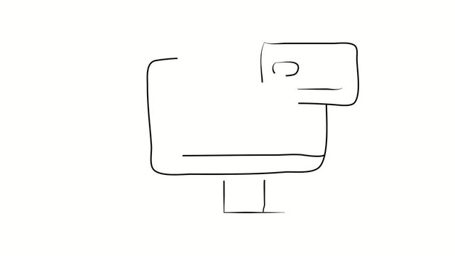Online identification, online documents. Contour drawing, silhouett animation. Continuous line. Isolated on white. Video 4k object illustration self-drawing. Object construction. Minimalist continuous