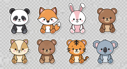 Fototapeta premium Cute cartoon animals in a row.