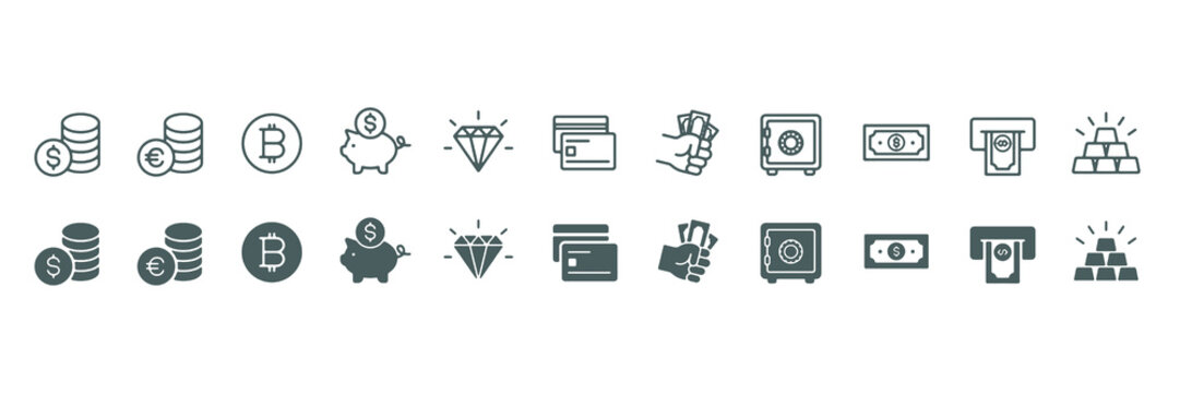 Money icon set. Dollar and Euro symbol. Vector illustration.