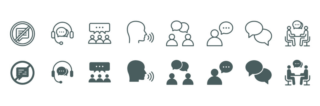 Communication icon set. Conversation, speech bubble symbol. Vector illustration.