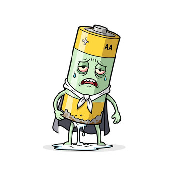 Exhausted Battery character in a comical pose, illustrating power depletion and fatigue