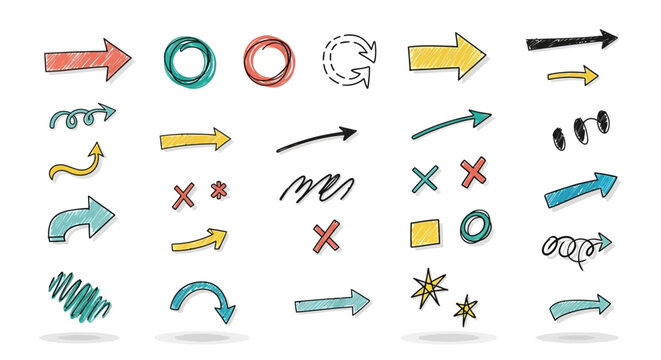 Collection of various colorful arrow icons.