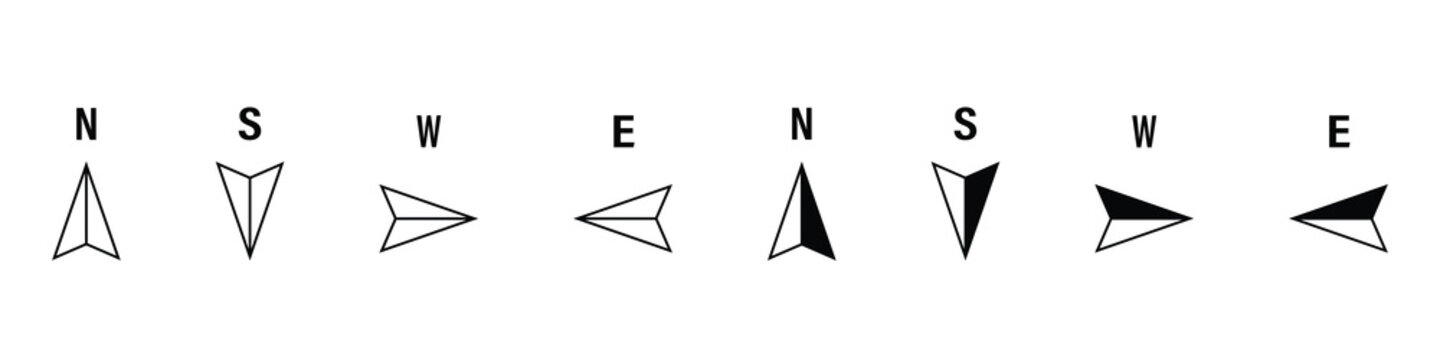 Direction compass icon set, vector and illustration