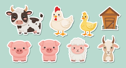 Fototapeta premium Cartoon farm animals and barn toys.